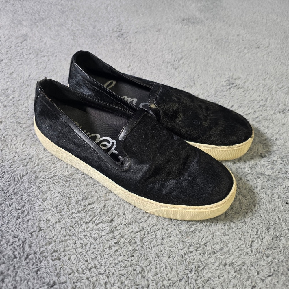 Sam Edelman Womens 6.5 Becker Slip On Sneakers Black Calf Hair Platform Shoes